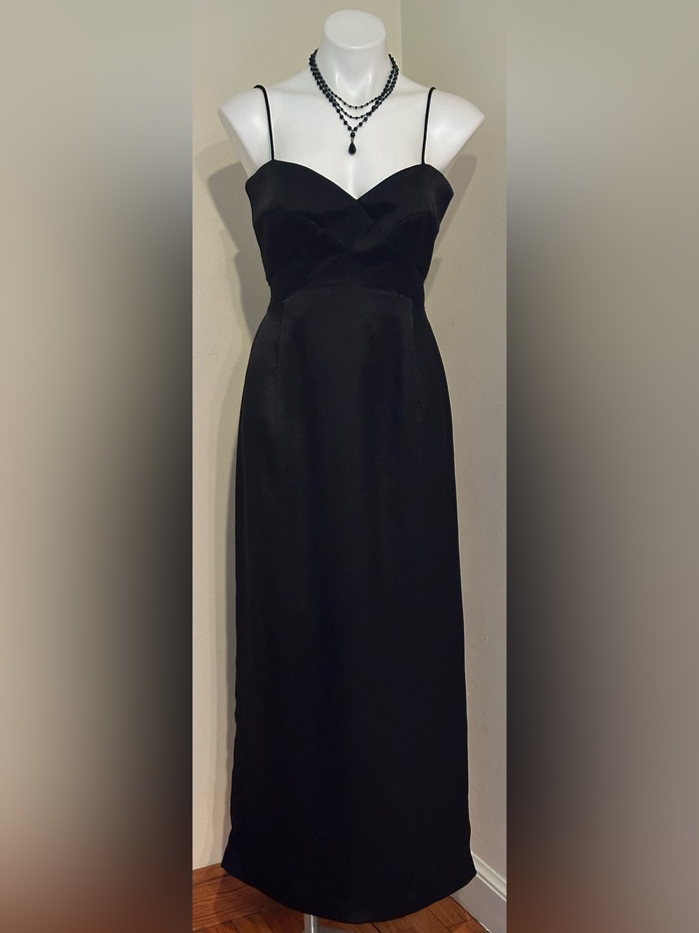 SUSAN ROSELLI BY VIJACK Satin Black Strap Criss Cross Cut Out Back Dress Sz XS